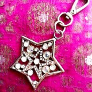 DOUBLE CRYSTAL & SILVER STAR HANDBAG OR KEYRING CHARM*FUN AND BLING FOR SPRING!